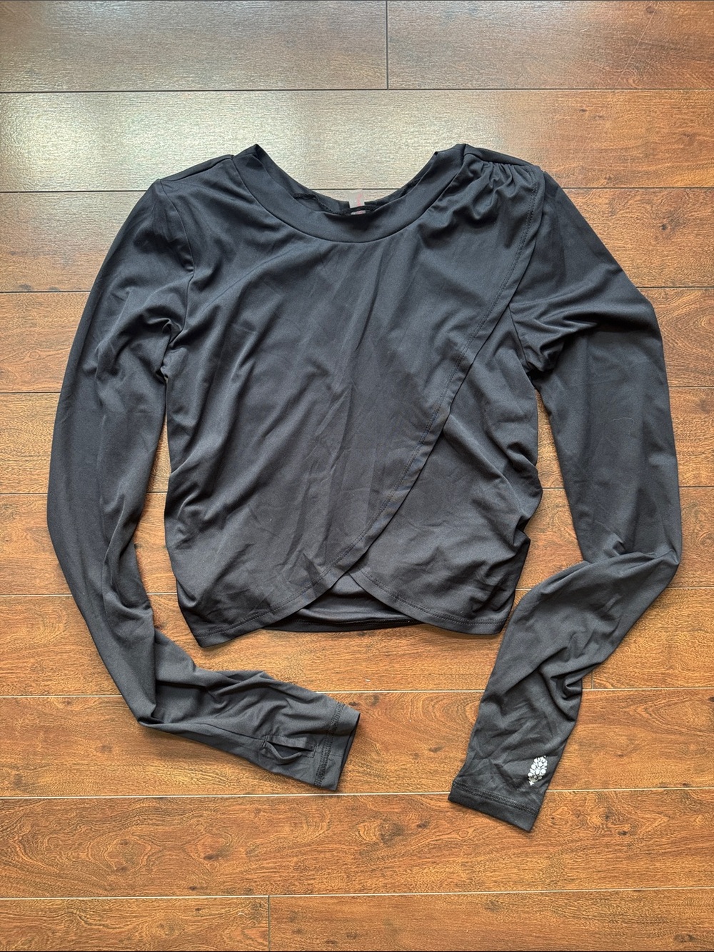 FP Movement by Free People Black Long-Sleeve Faux Wrap Top